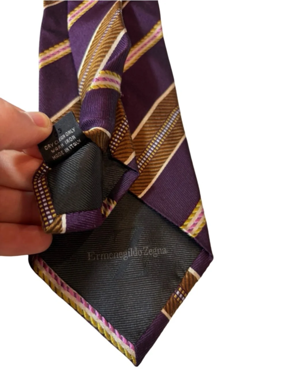 Ermenegildo Zegna Silk Tie Purple Brown Stripe Italy Luxury Designer